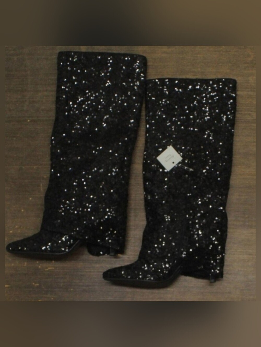 A New Day Abba Black Sequin Foldover Tall Boots With Memory Foam Size 8.5 NWT